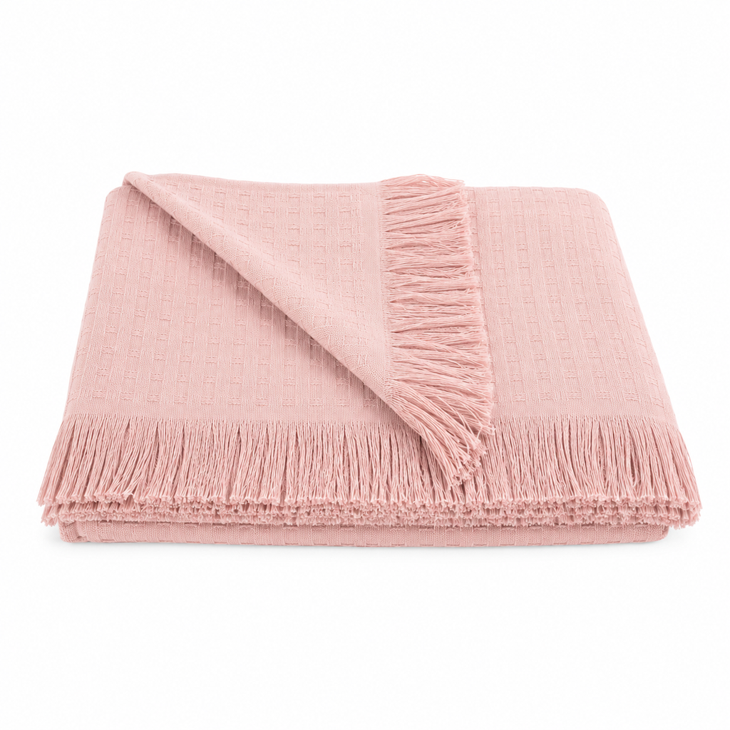 Orian Luxury Waffle Comforter Throw Blanket 220x240 cm – Soft Decorative Coverlet with Tassel Fringe