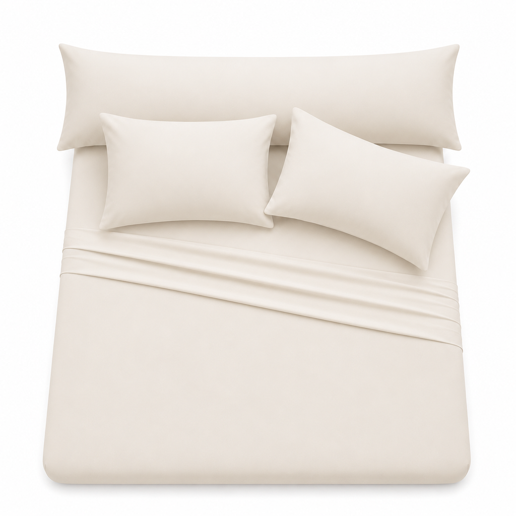 Ultra Soft 4-Piece Bed Sheet Set – Flat Sheet with Long Pillow Cover & 2 Pillowcases – for 160 cm Bed Soft Cotton Blend Bedding Set