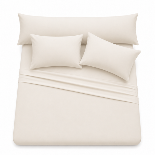 Ultra Soft 4-Piece Bed Sheet Set – Flat Sheet with Long Pillow Cover & 2 Pillowcases – for 160 cm Bed Soft Cotton Blend Bedding Set