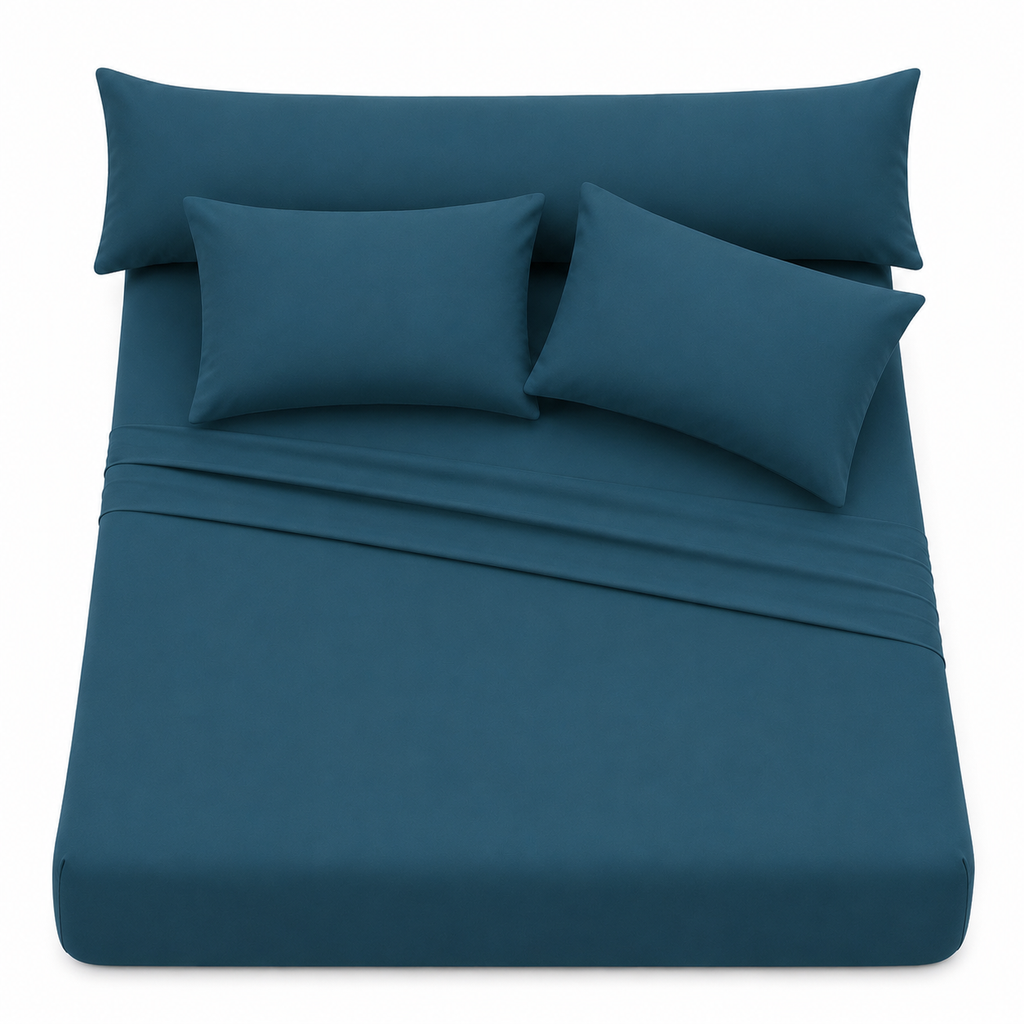 Ultra Soft 4-Piece Bed Sheet Set – Flat Sheet with Long Pillow Cover & 2 Pillowcases – for 160 cm Bed Soft Cotton Blend Bedding Set