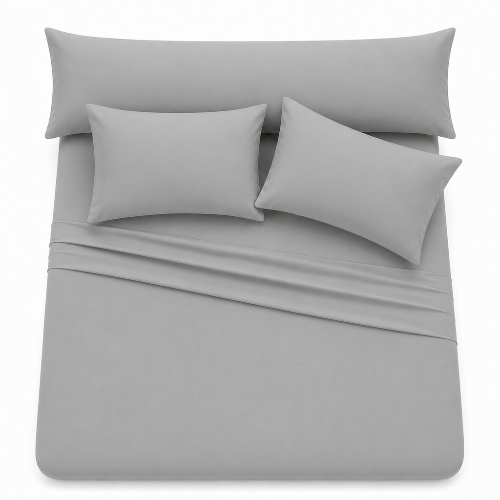 Ultra Soft 4-Piece Bed Sheet Set – Flat Sheet with Long Pillow Cover & 2 Pillowcases – for 160 cm Bed Soft Cotton Blend Bedding Set