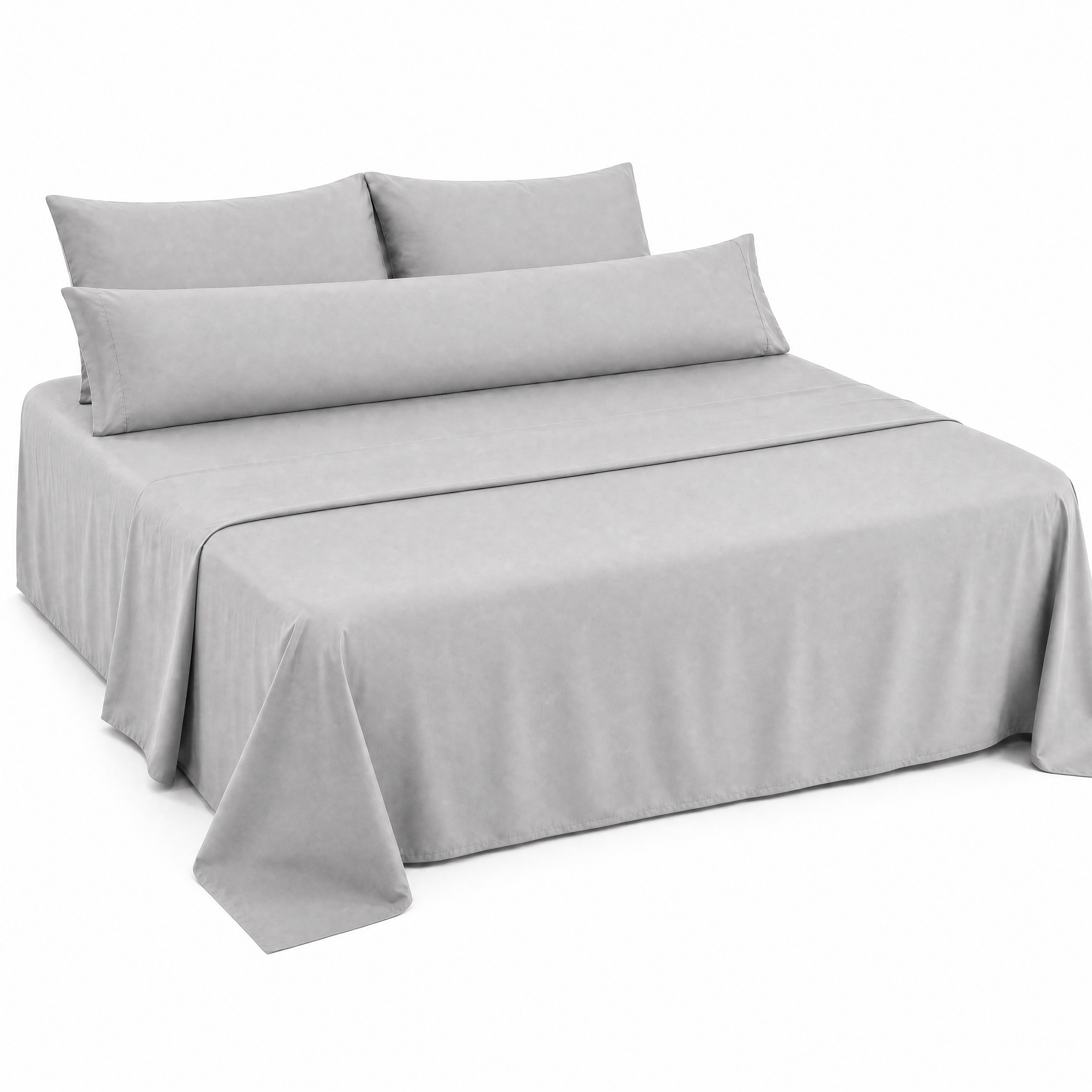 طقم ملاءات سرير فائق النعومة من 4 قطع - شرشف مسطح مع غطاء وسادة طويل و2 كيس وسادة - لسرير بمقاس 160 سم، طقم شراشف من مزيج القطن الناعم